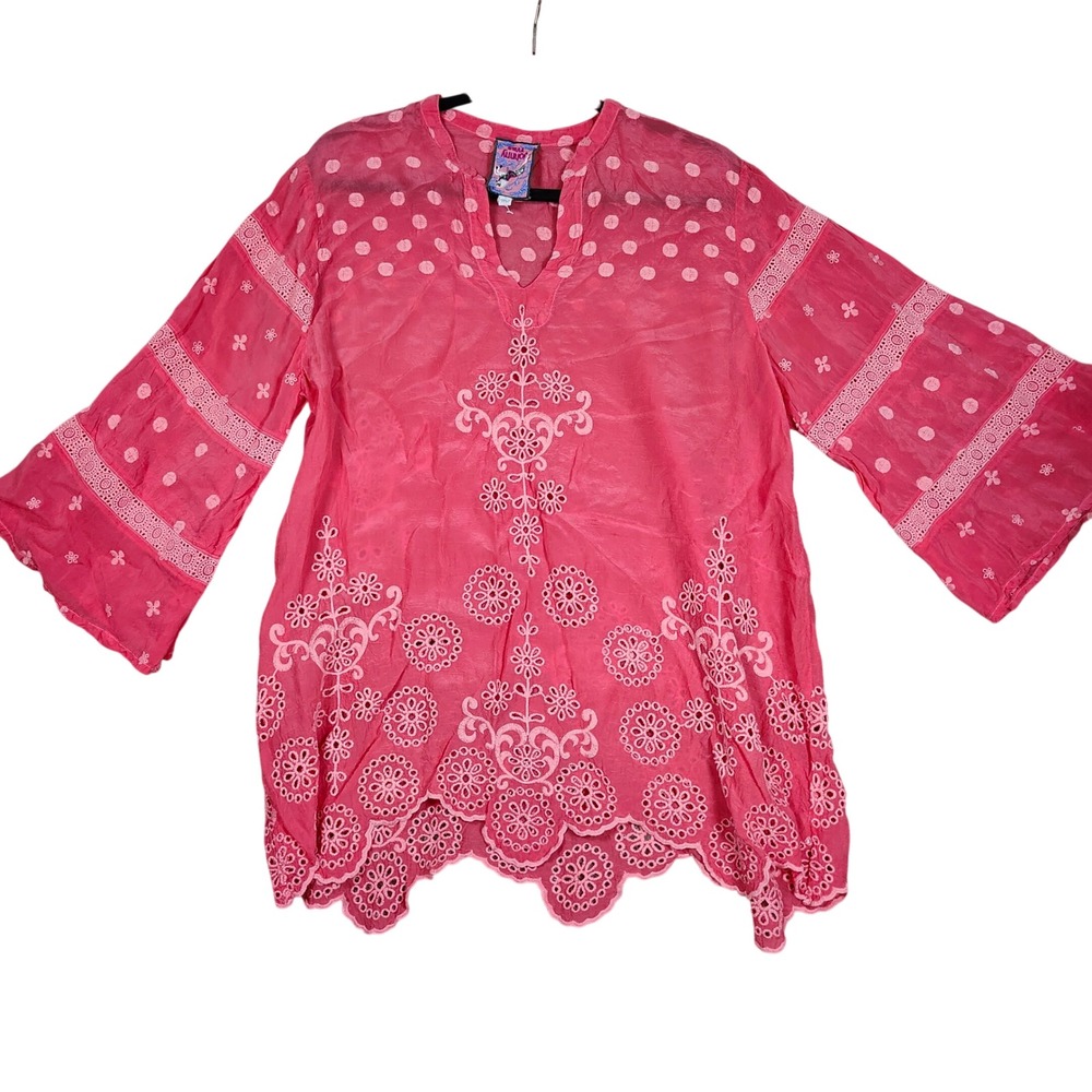 Johnny Was Pink Embroidered Bandana Tunic - Picture 2 of 12